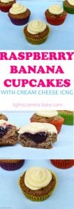 Raspberry Banana Cake Cupcakes with Cream Cheese Icing are soft and fluffy, moist, banana cake cupcakes with a raspberry jam filling and a cream cheese icing.