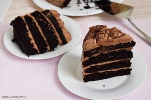 Nutella Chocolate Cake is a dense and fluffy chocolate mud cake with a creamy Nutella Buttercream filling and topping and finished with Nutella drizzled overtop. #nutellacake #nutellachocolatecake #chocolatecake #bestchocolatecake #nutellalayercake