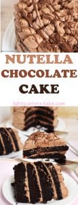Nutella Chocolate Cake is a dense and fluffy chocolate mud cake with a creamy Nutella Buttercream filling and topping and finished with Nutella drizzled overtop. #nutellacake #nutellachocolatecake #chocolatecake #bestchocolatecake #nutellalayercake