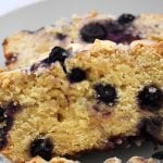 Blueberry loaf on a white plate.